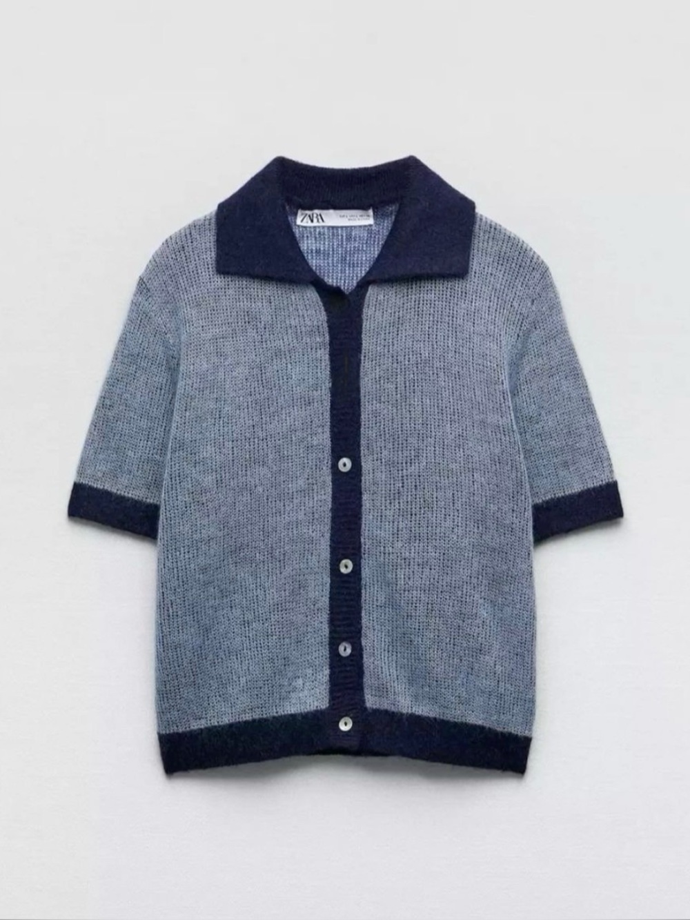 ZARA Blue Polo Navy Knit Crop Top Size Small